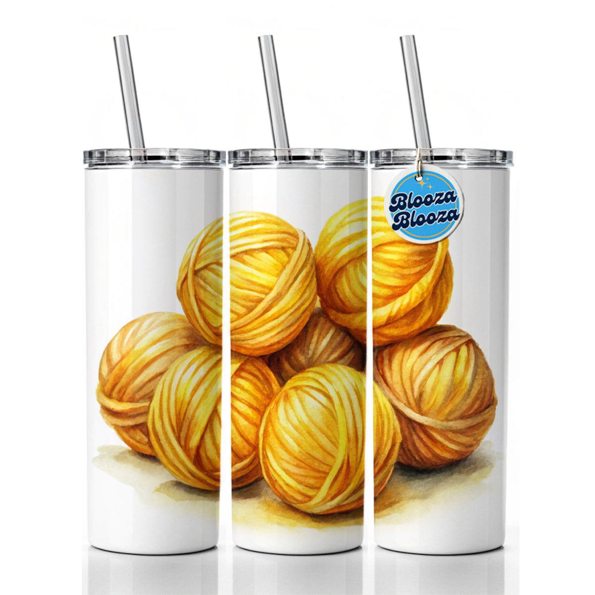 Balls Of Yellow Yarn Knitting Crochet Watercolor Skinny Tumbler 20oz with Straw Insulated Water Bottle Gift