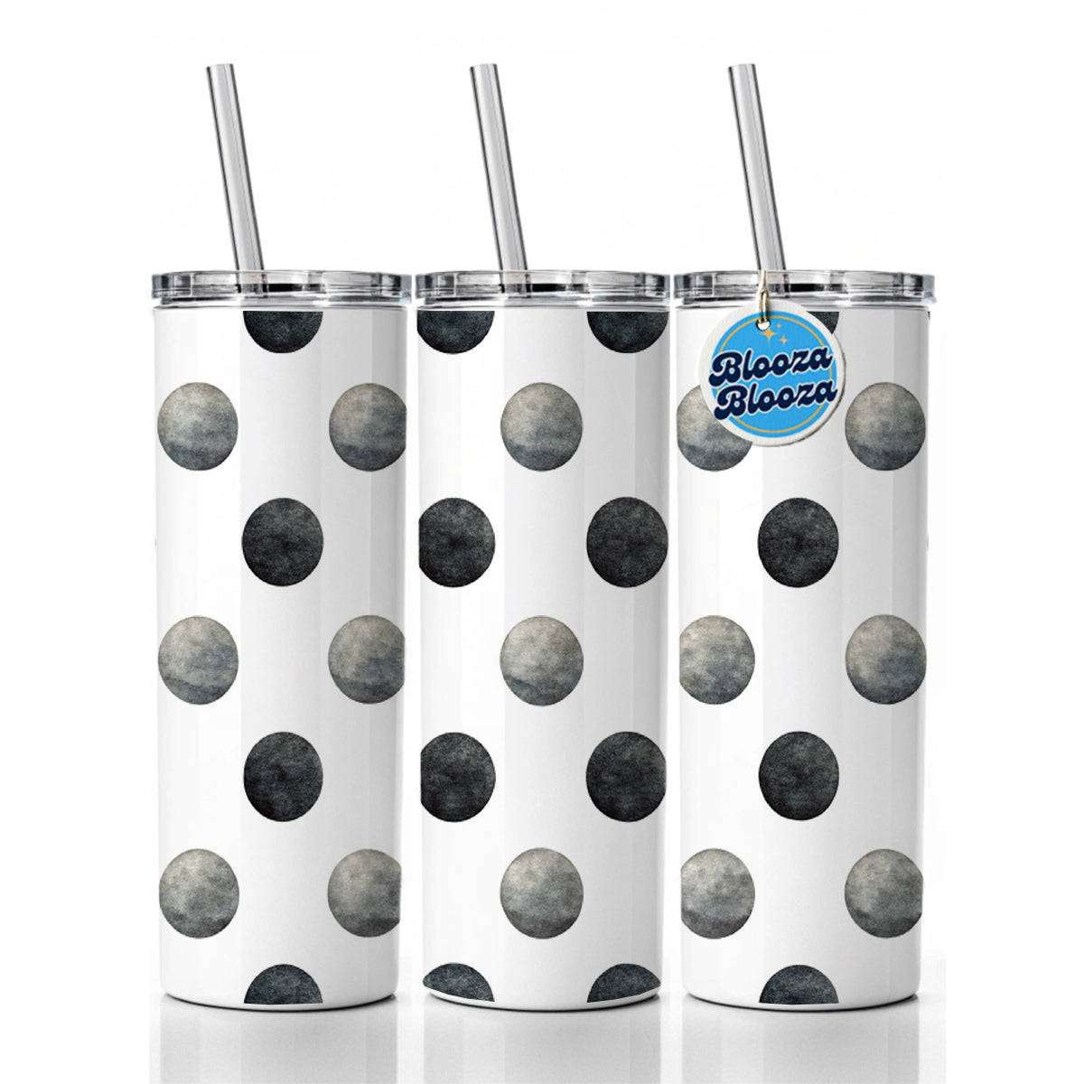 Black Polka Dots White Background Skinny Tumbler 20oz with Straw Insulated Water Bottle Gift