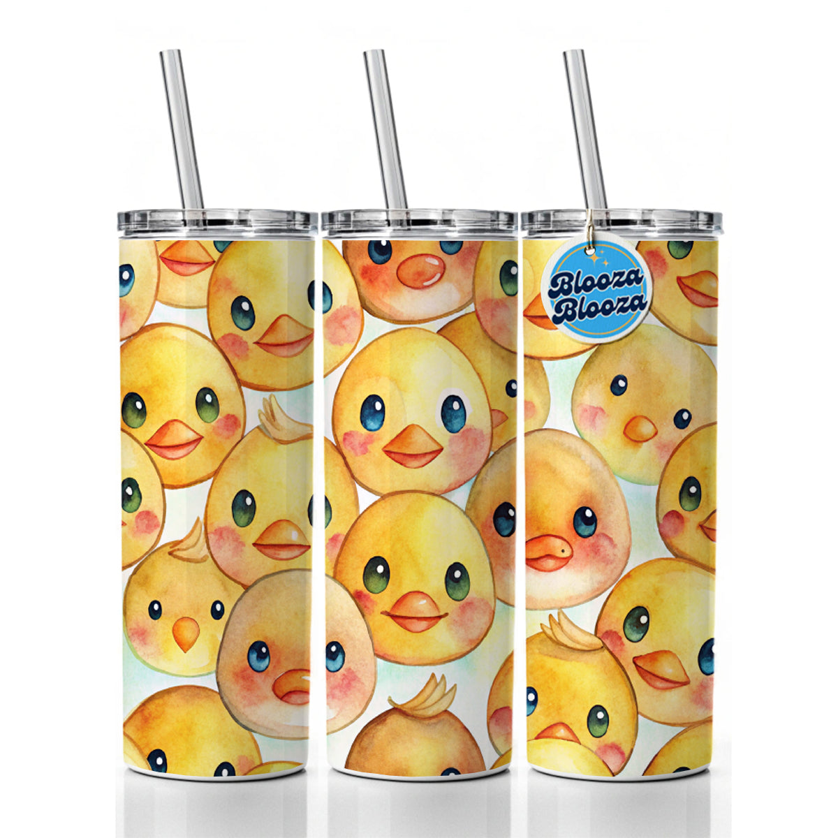 Cute Duck Faces Watercolor Skinny Tumbler 20oz with Straw Insulated Water Bottle Gift