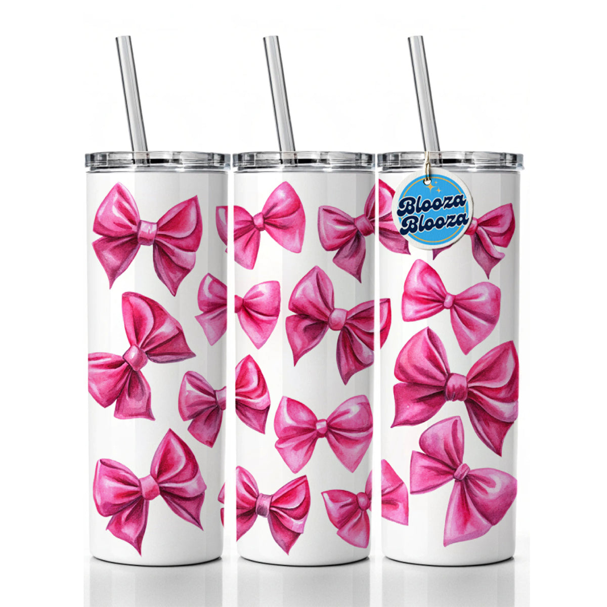 Hot Pink Scattered Coquette Bows Watercolor Skinny Tumbler 20oz with Straw Insulated Water Bottle Gift
