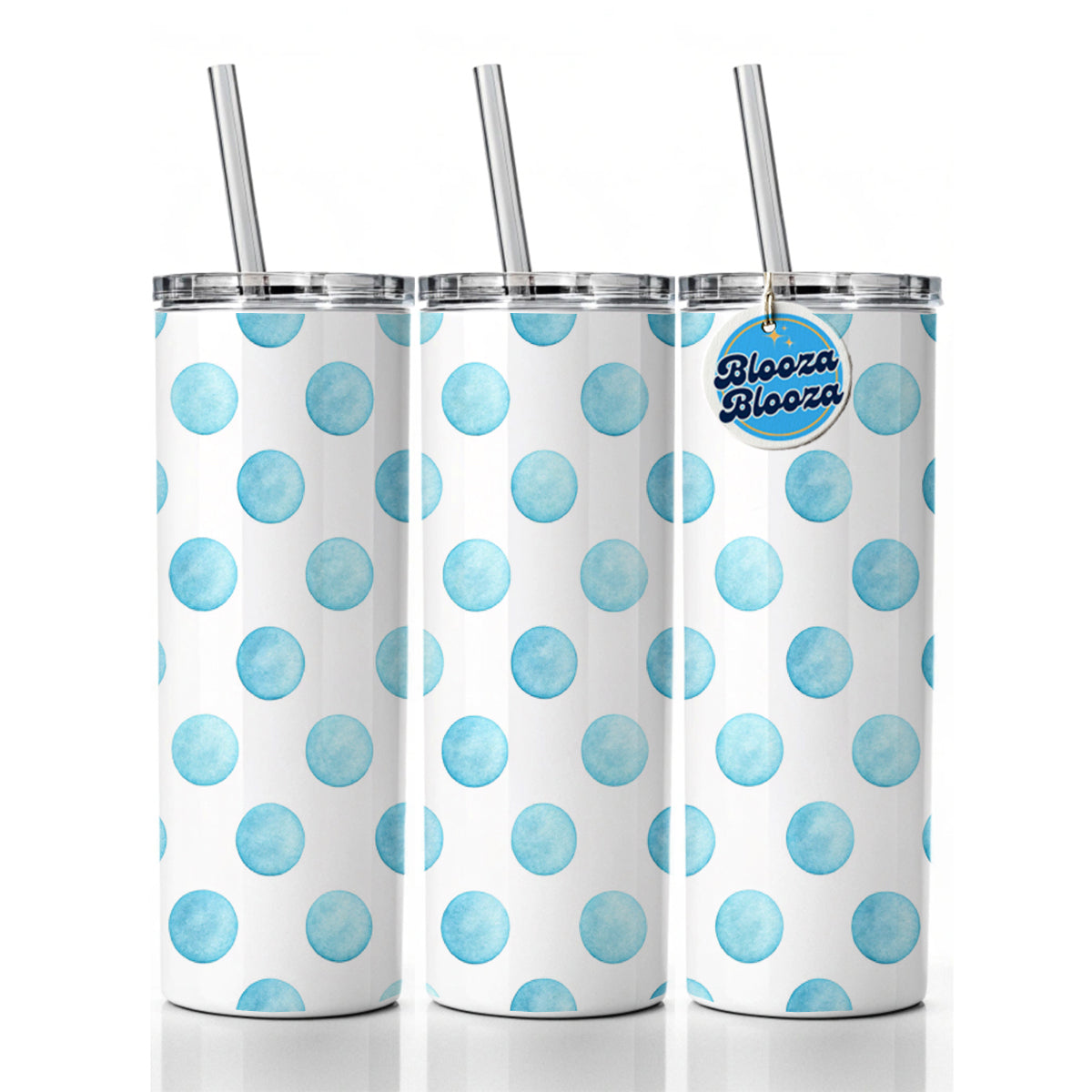 Light Blue Polka Dots White Background Skinny Tumbler 20oz with Straw Insulated Water Bottle Gift