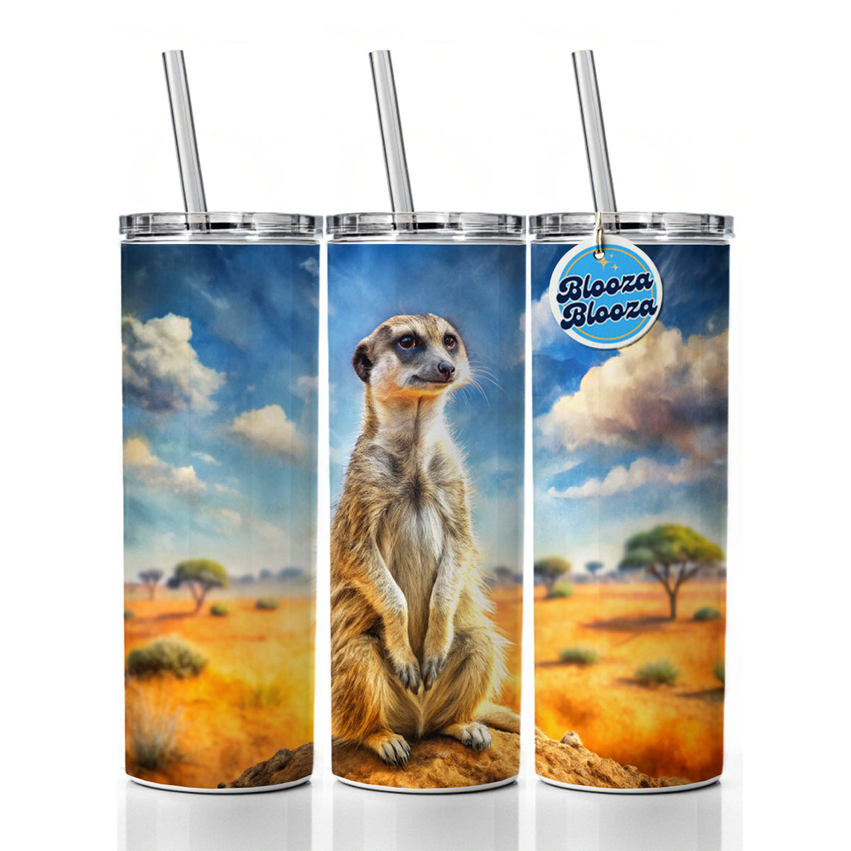 Meerkat African Plain Watercolor Design Skinny Tumbler 20oz with Straw Insulated Water Bottle Gift