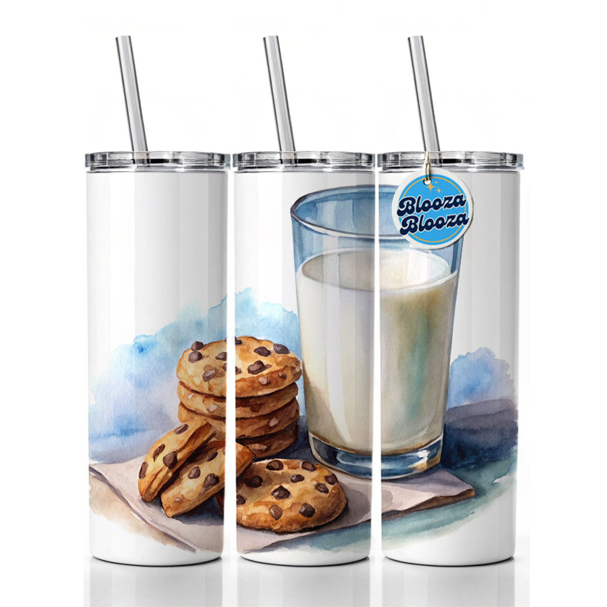 Milk Cookies Watercolor Skinny Tumbler 20oz with Straw Insulated Water Bottle Gift