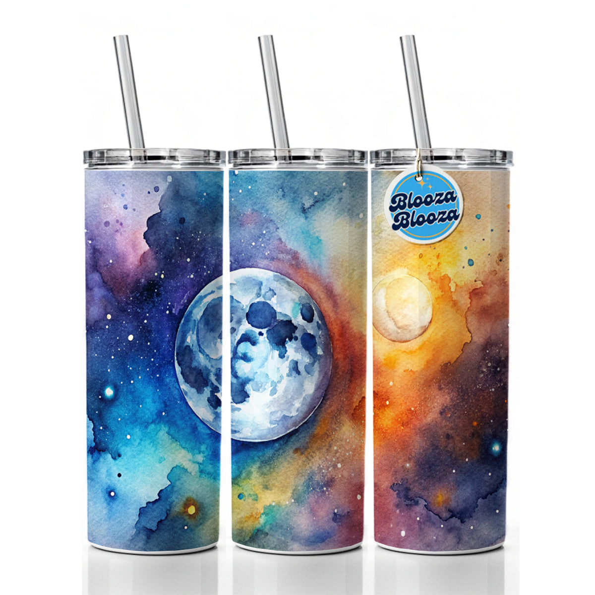 Moon Space Watercolor Design Astronomy Skinny Tumbler 20oz with Straw Insulated Water Bottle Gift