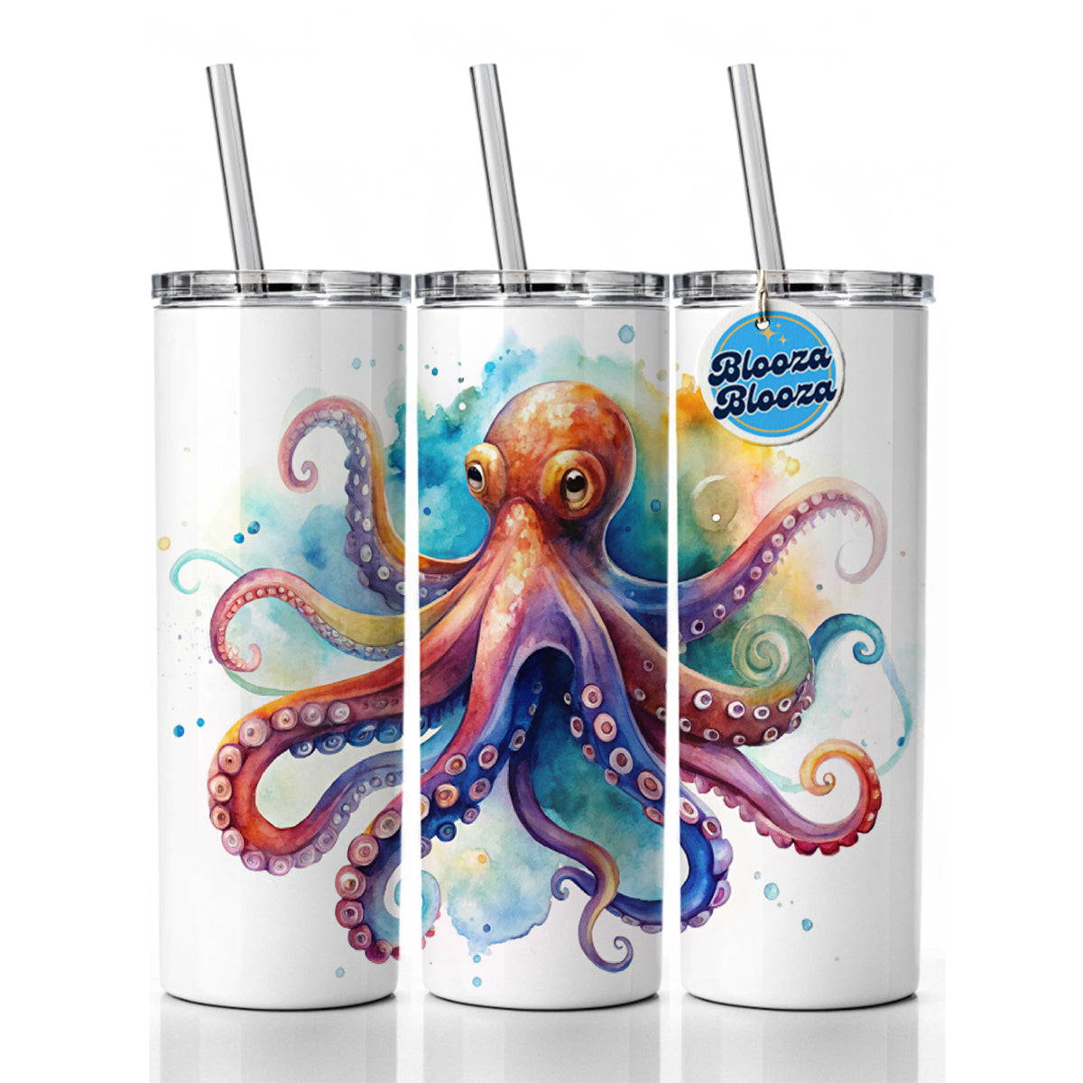 Octopus Watercolor Colorful Skinny Tumbler 20oz with Straw Insulated Water Bottle Gift