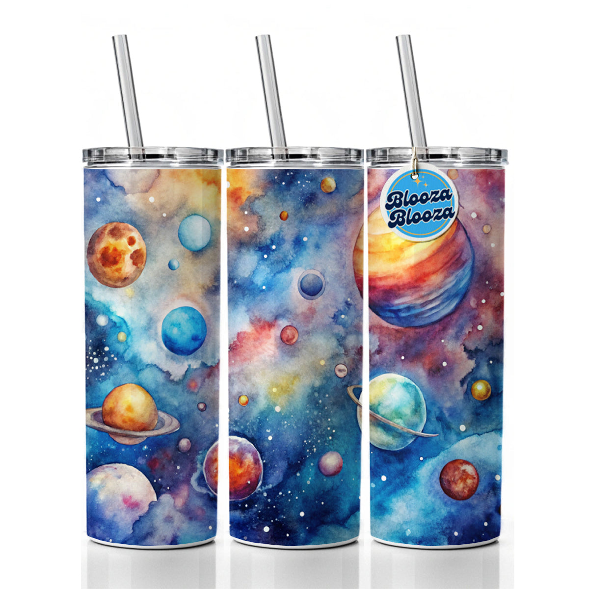 Outer Space Watercolor Astronomy Skinny Tumbler 20oz with Straw Insulated Water Bottle Gift