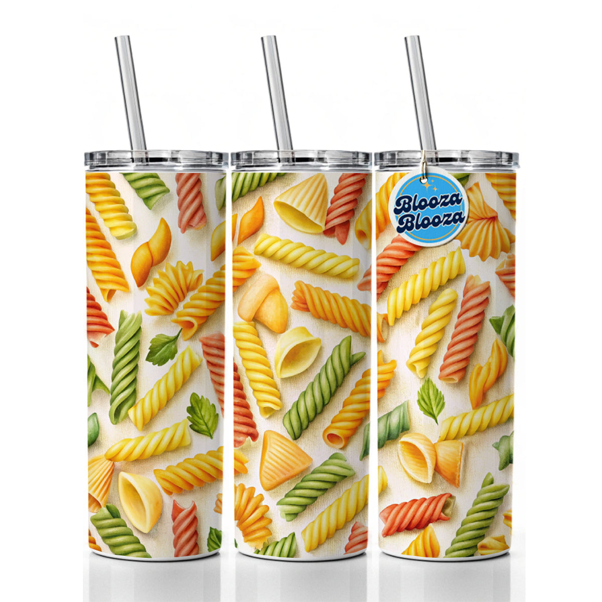 Pasta Noodles Watercolor Skinny Tumbler 20oz with Straw Insulated Water Bottle Gift