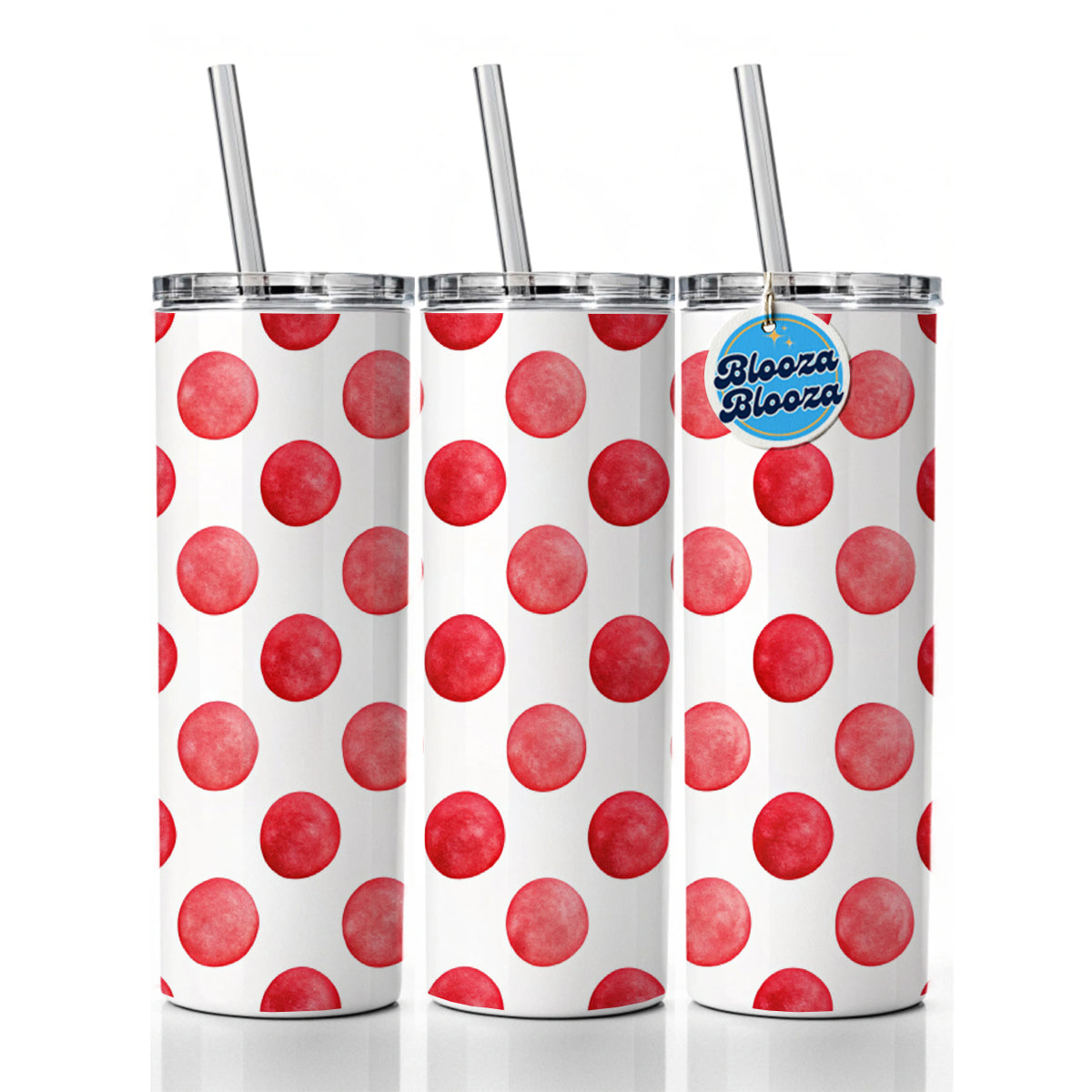 Red Polka Dots White Background Skinny Tumbler 20oz with Straw Insulated Water Bottle Gift