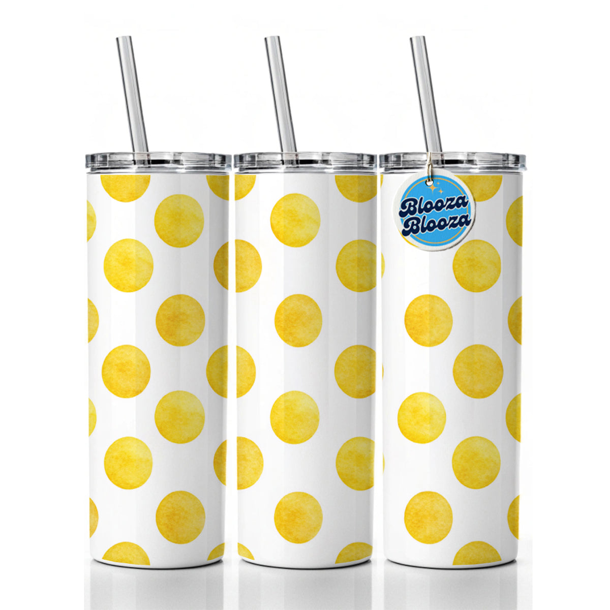 Yellow Polka Dots White Background Skinny Tumbler 20oz with Straw Insulated Water Bottle Gift