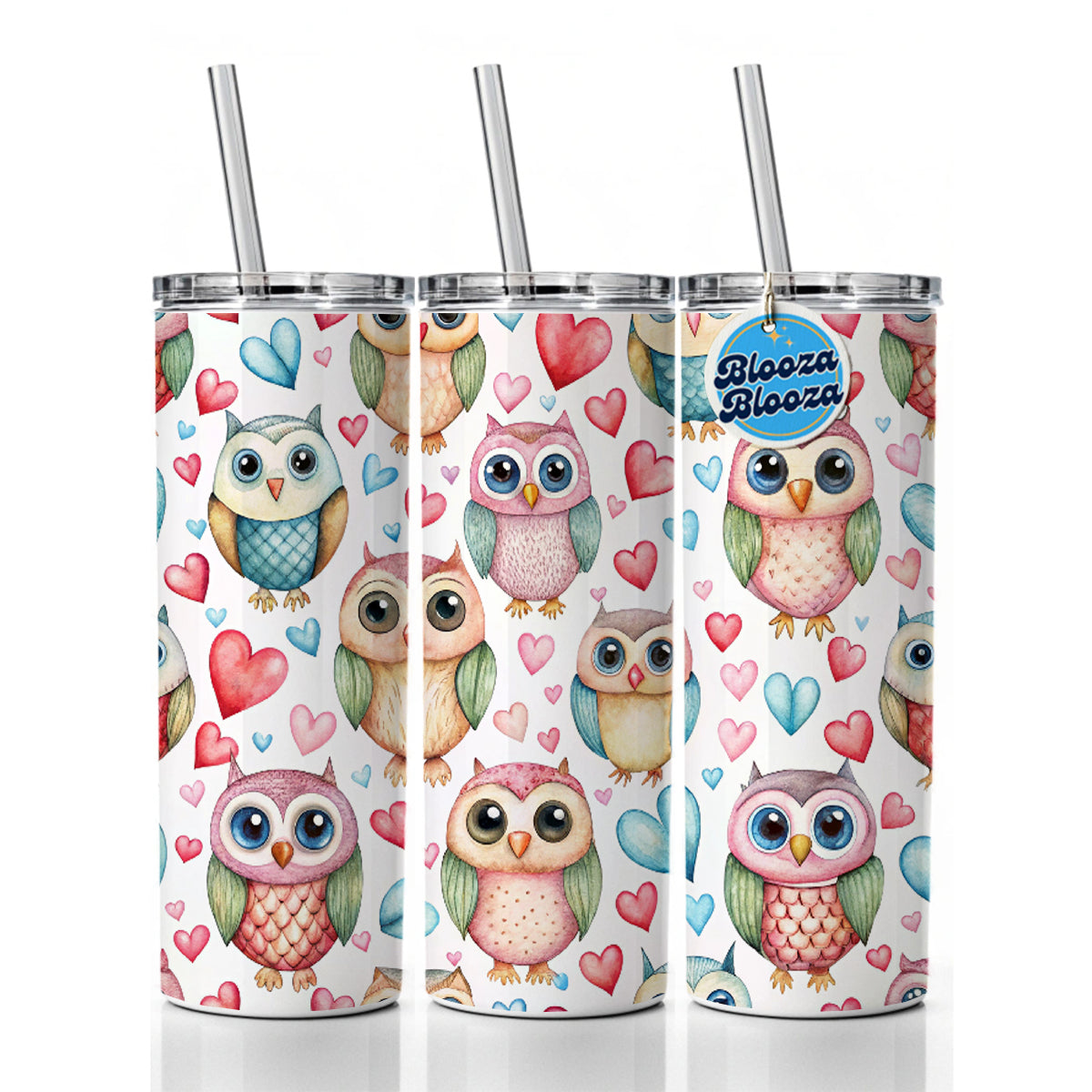 Adorable Owls And Hearts Skinny Tumbler 20oz with Straw Insulated Water Bottle Gift