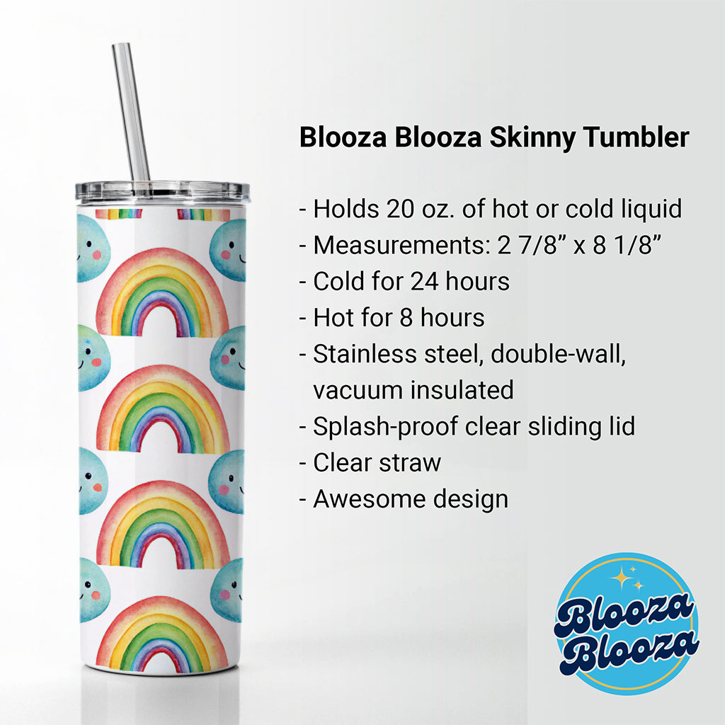 Adorable Smiling Rainbows Clouds Skinny Tumbler 20oz with Straw Insulated Water Bottle Gift
