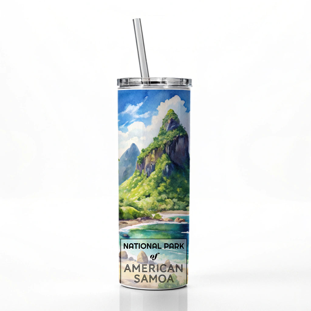 American Samoa National Park Watercolor Skinny Tumbler 20oz with Straw Insulated Water Bottle Gift