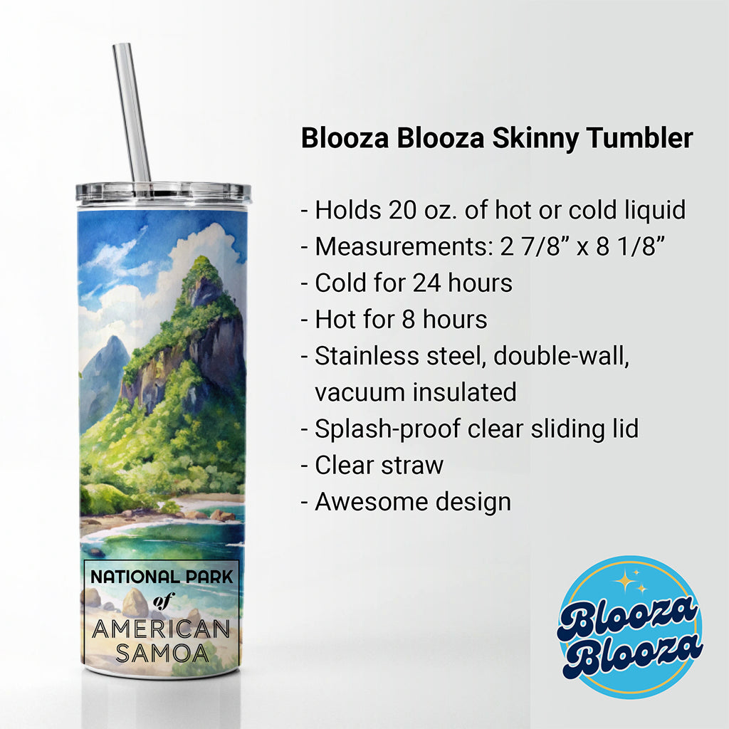 American Samoa National Park Watercolor Skinny Tumbler 20oz with Straw Insulated Water Bottle Gift