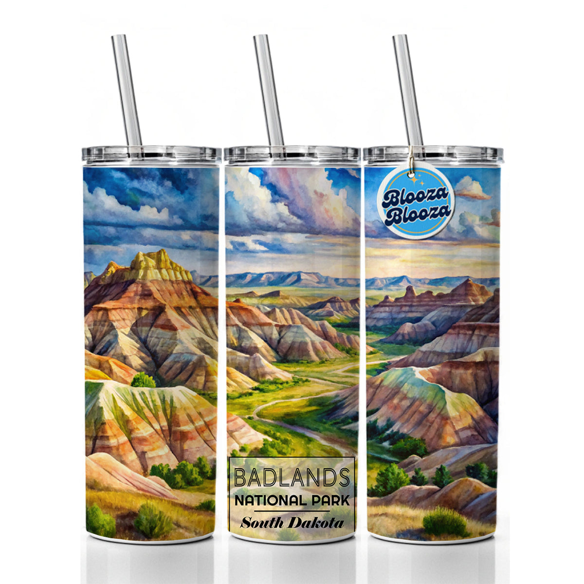 Badlands National Park South Dakota Watercolor Skinny Tumbler 20oz with Straw Insulated Water Bottle Gift