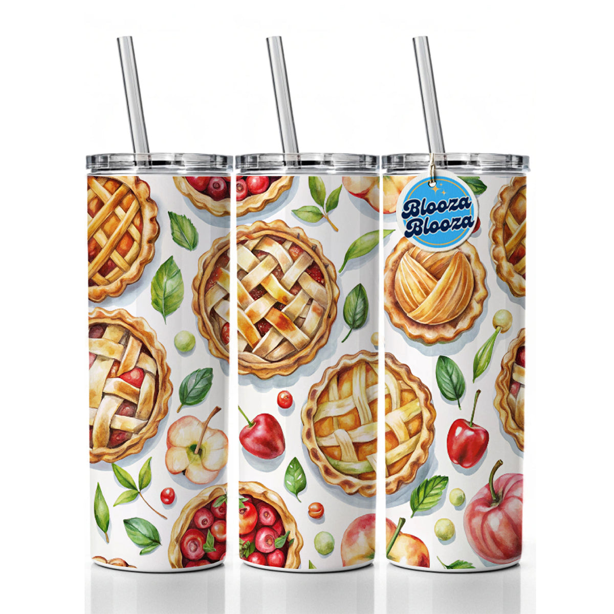 Fruit Pies Apple Cherry Skinny Tumbler 20oz with Straw Insulated Water Bottle Gift