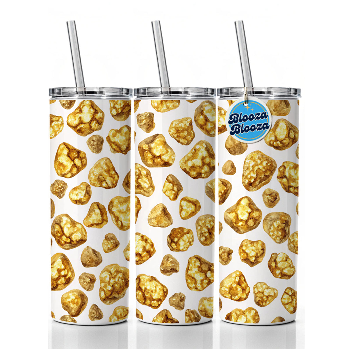 Gold Nuggets Pattern Watercolor Skinny Tumbler 20oz with Straw Insulated Water Bottle Gift