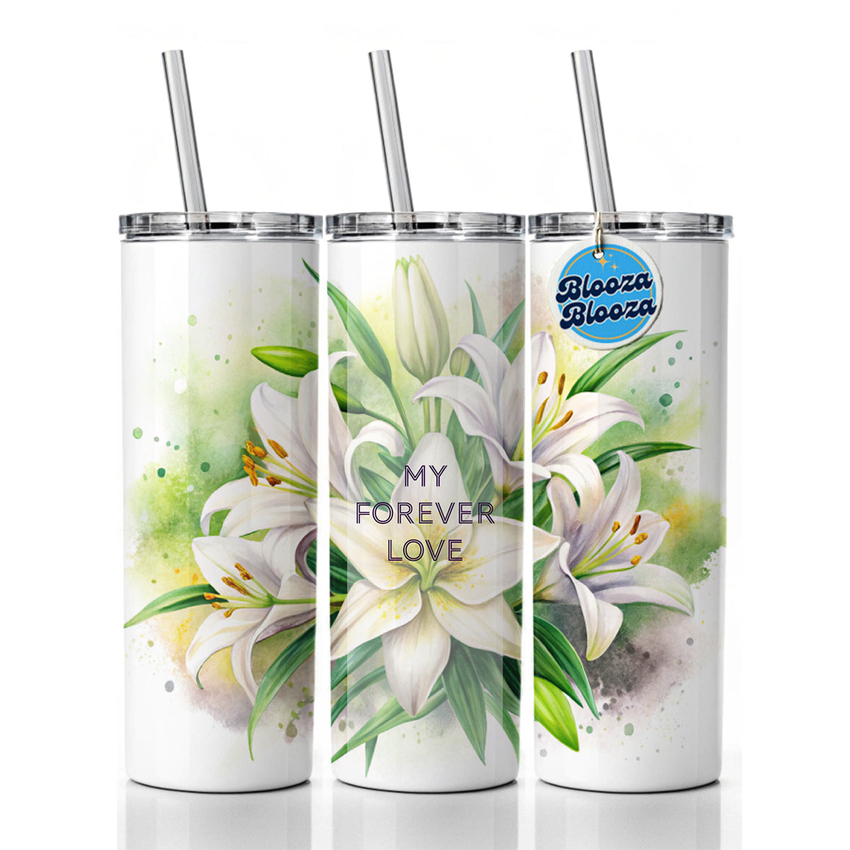 My Forever Love Wedding Anniversary Valentine's Easter Lily Flowers Skinny Tumbler 20oz with Straw Insulated Water Bottle Gift
