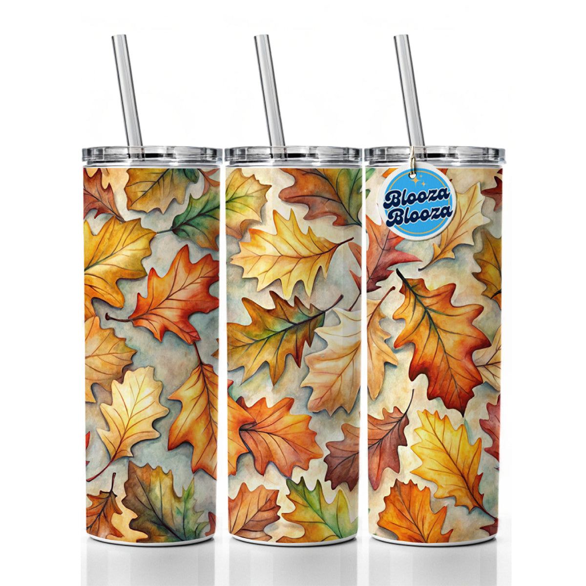 Oak Leaves Watercolor Skinny Tumbler 20oz with Straw Insulated Water Bottle Gift