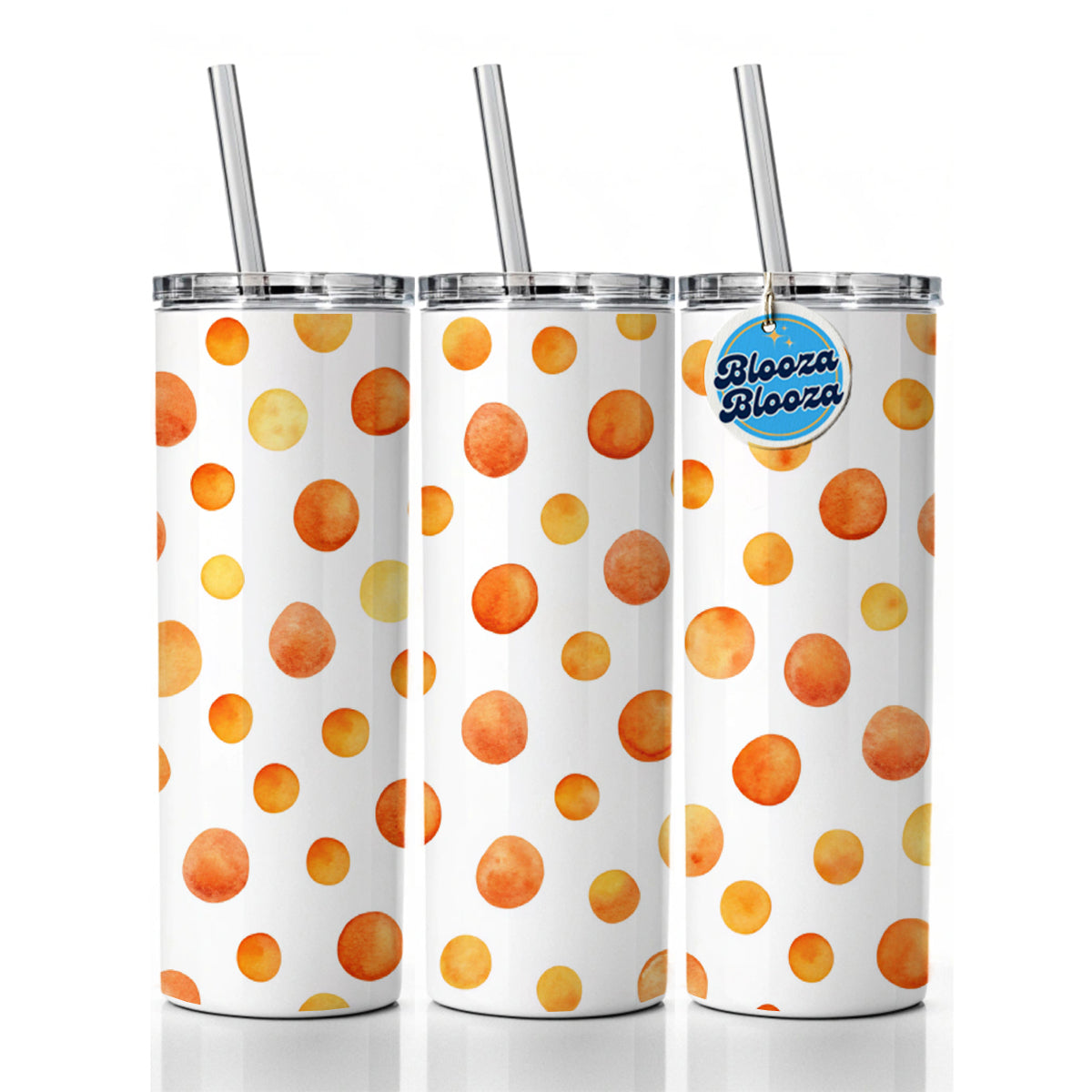 Orange Polka Dots Fun White Background Skinny Tumbler 20oz with Straw Insulated Water Bottle Gift