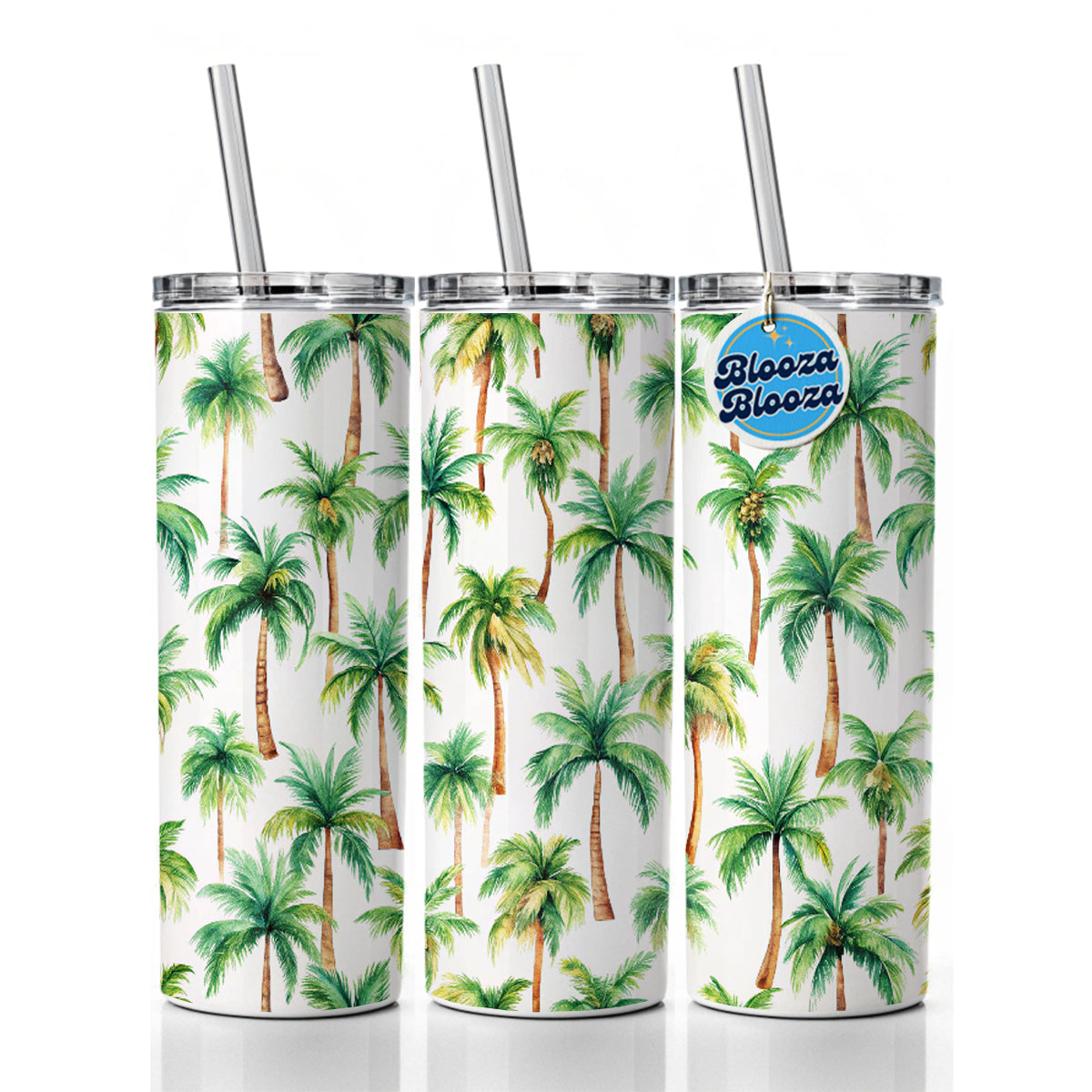 Palm Trees Pattern Watercolor Skinny Tumbler 20oz with Straw Insulated Water Bottle Gift