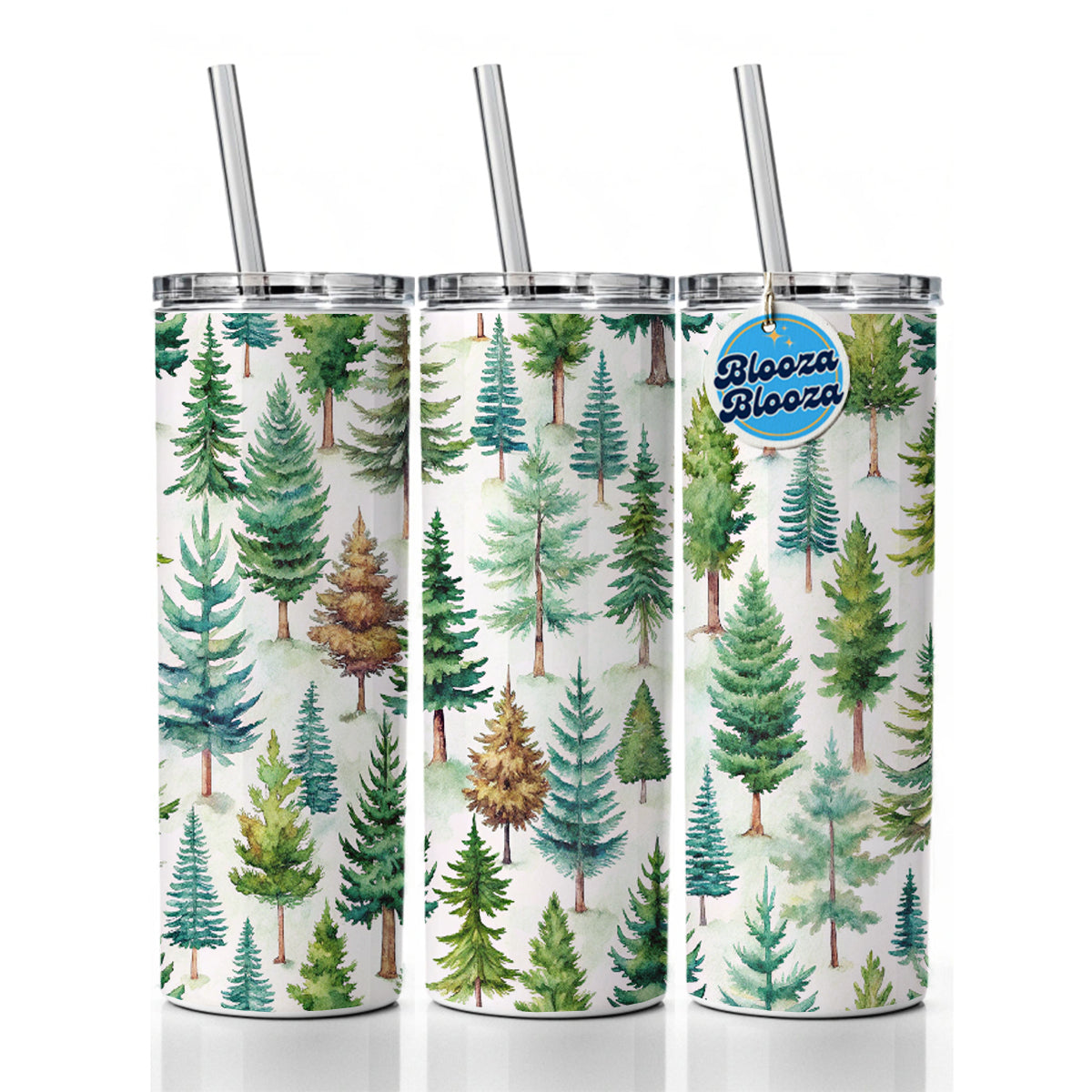 Pine Trees Forest Skinny Tumbler 20oz with Straw Insulated Water Bottle Gift