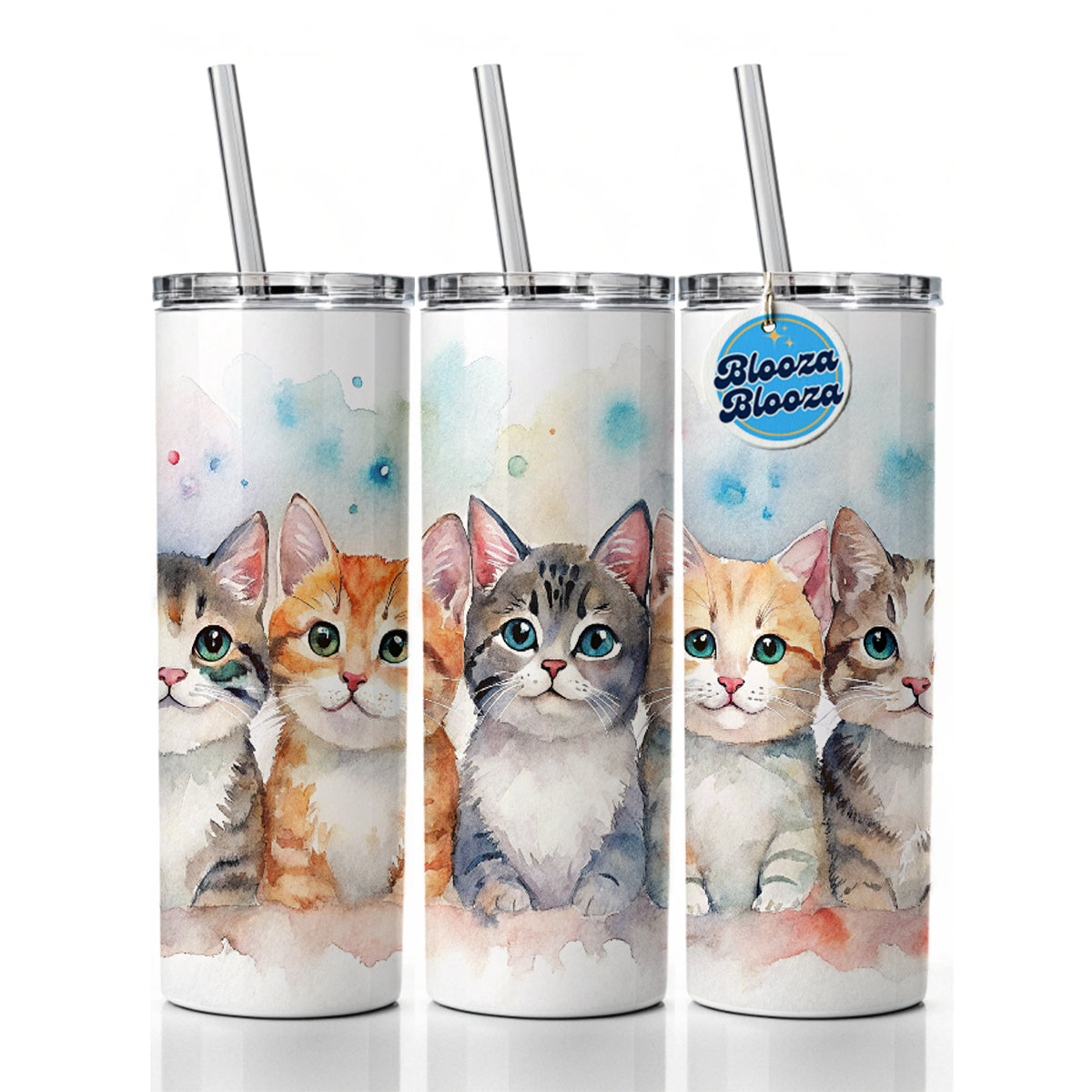 Small Cute Cats In A Row Skinny Tumbler 20oz with Straw Insulated Water Bottle Gift