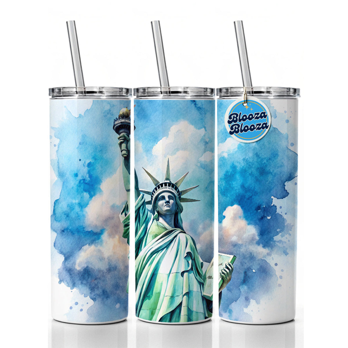Statue Of Liberty Travel New York Watercolor Skinny Tumbler 20oz with Straw Insulated Water Bottle Gift