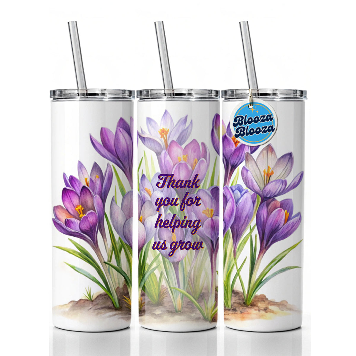 Thank You For Helping Us Grow Teacher Appreciation Elegant Purple Flowers Skinny Tumbler 20oz with Straw Insulated Water Bottle Gift