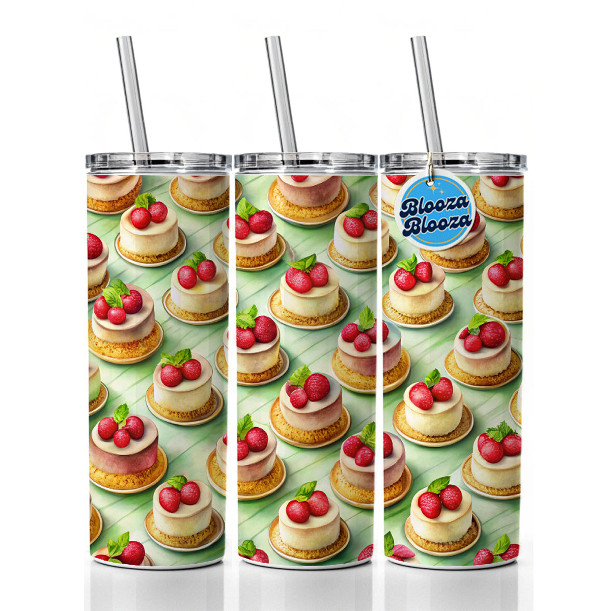 Tiny Cheesecakes On Plates In A Row Skinny Tumbler 20oz with Straw Insulated Water Bottle Gift