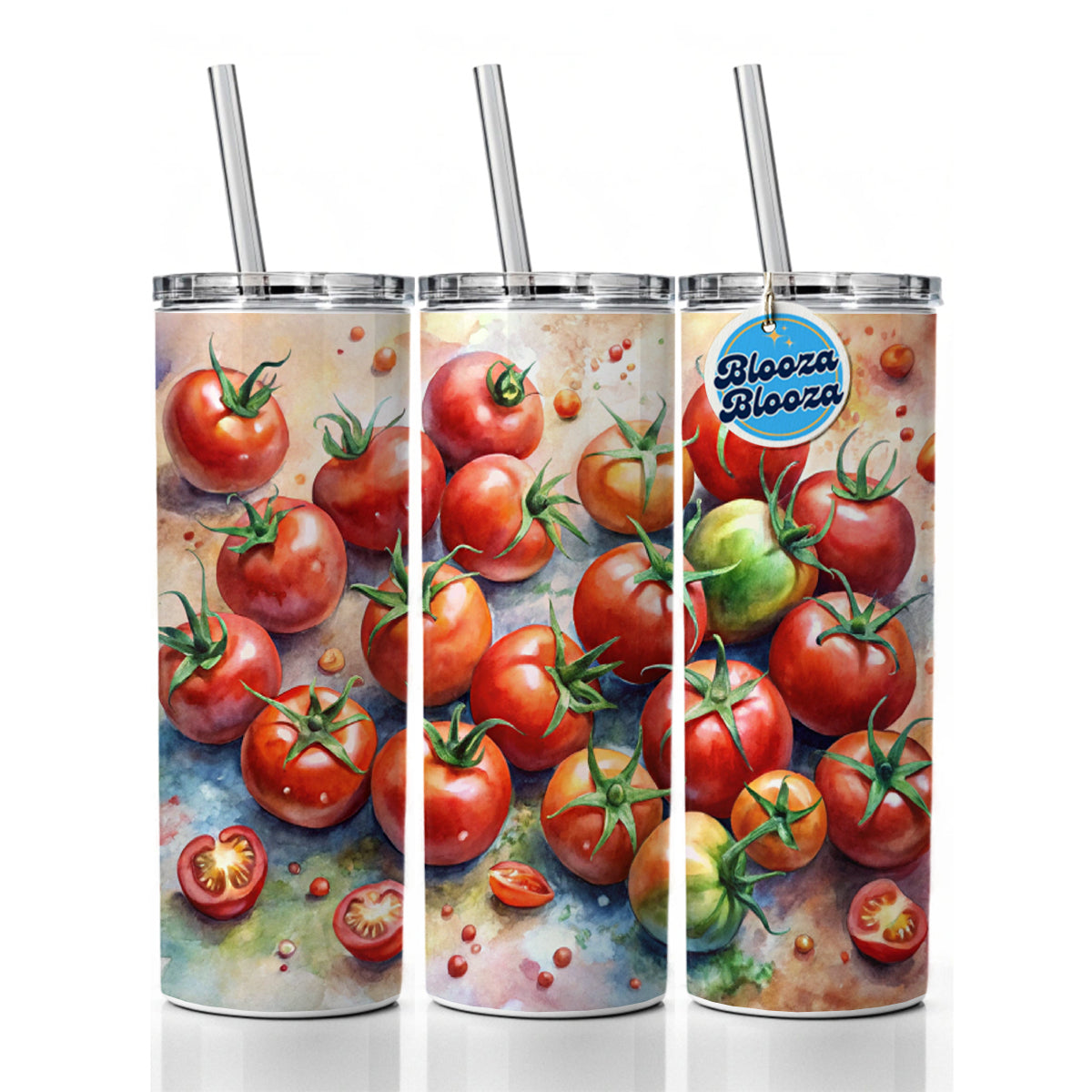 Tomatoes Watercolor Skinny Tumbler 20oz with Straw Insulated Water Bottle Gift