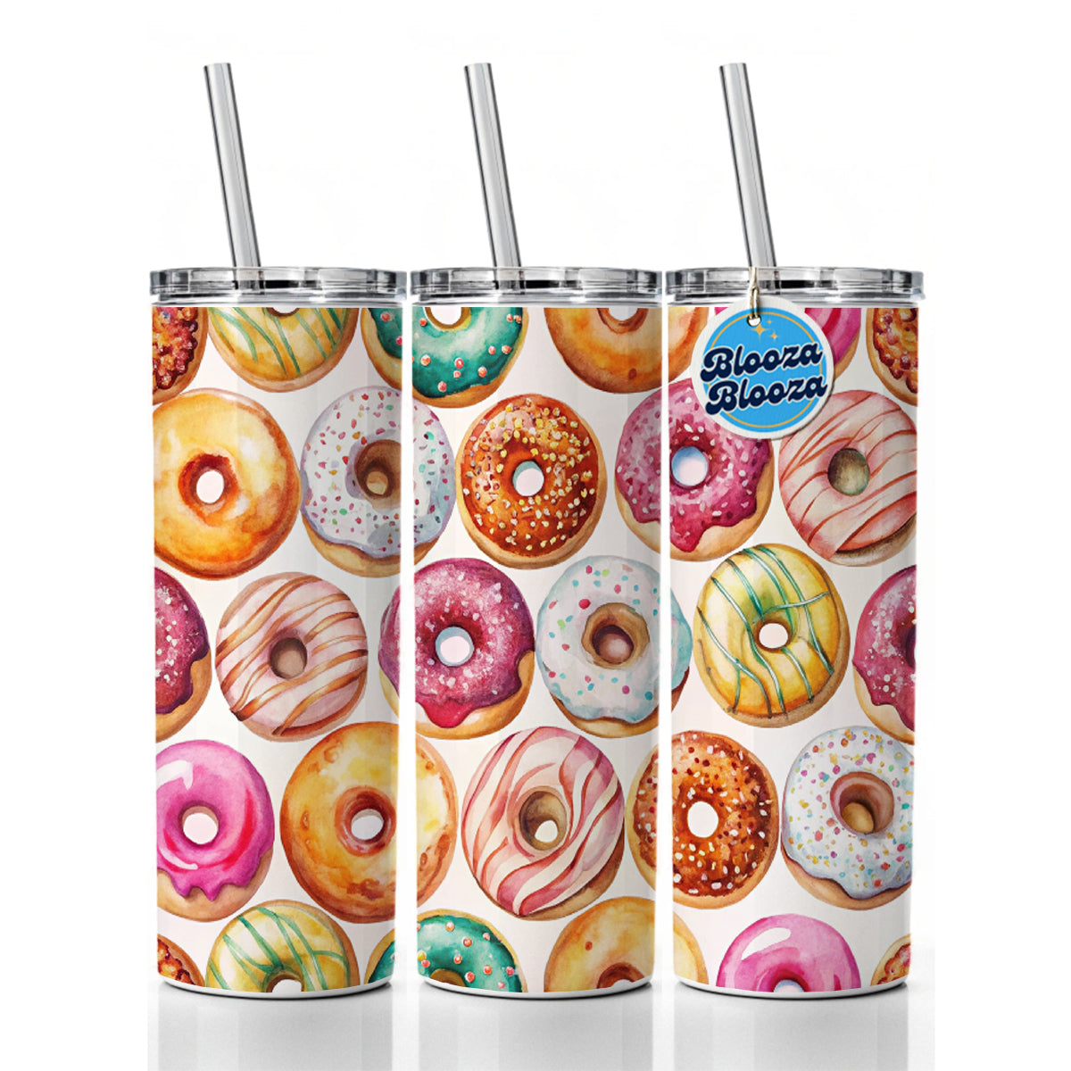 Variety Of Donuts Skinny Tumbler 20oz with Straw Insulated Water Bottle Gift