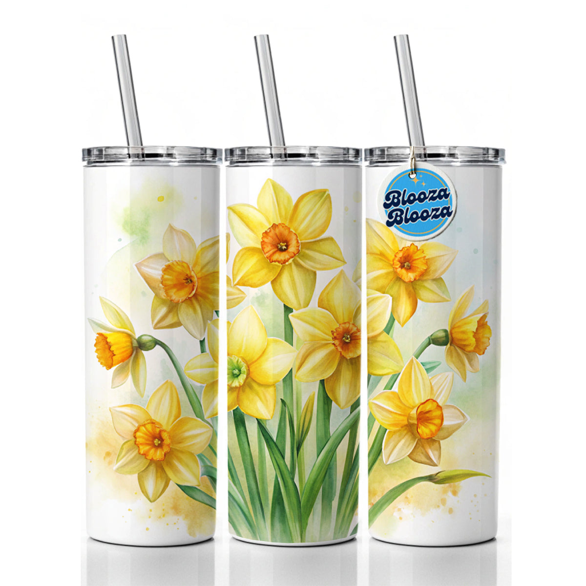 Yellow Daffodils Flowers Watercolor Skinny Tumbler 20oz with Straw Insulated Water Bottle Gift