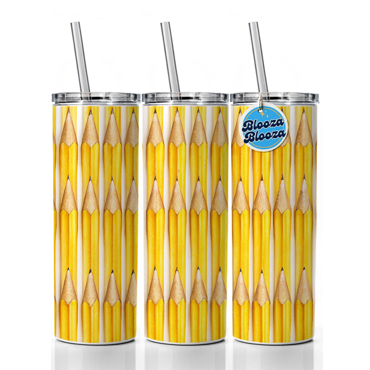 Yellow Pencils Teachers Artist Skinny Tumbler 20oz with Straw Insulated Water Bottle Gift