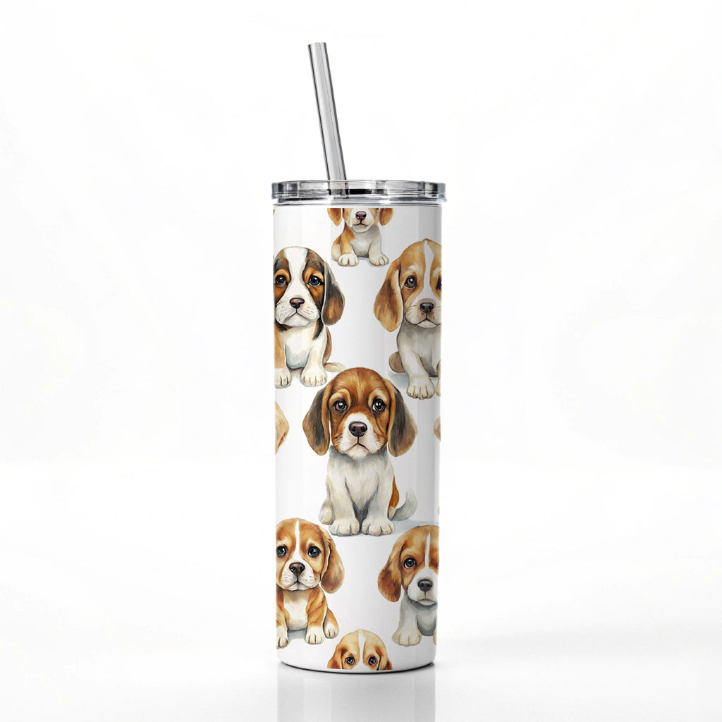Adorable Puppies Dogs Skinny Tumbler 20oz with Straw Insulated Water Bottle Gift