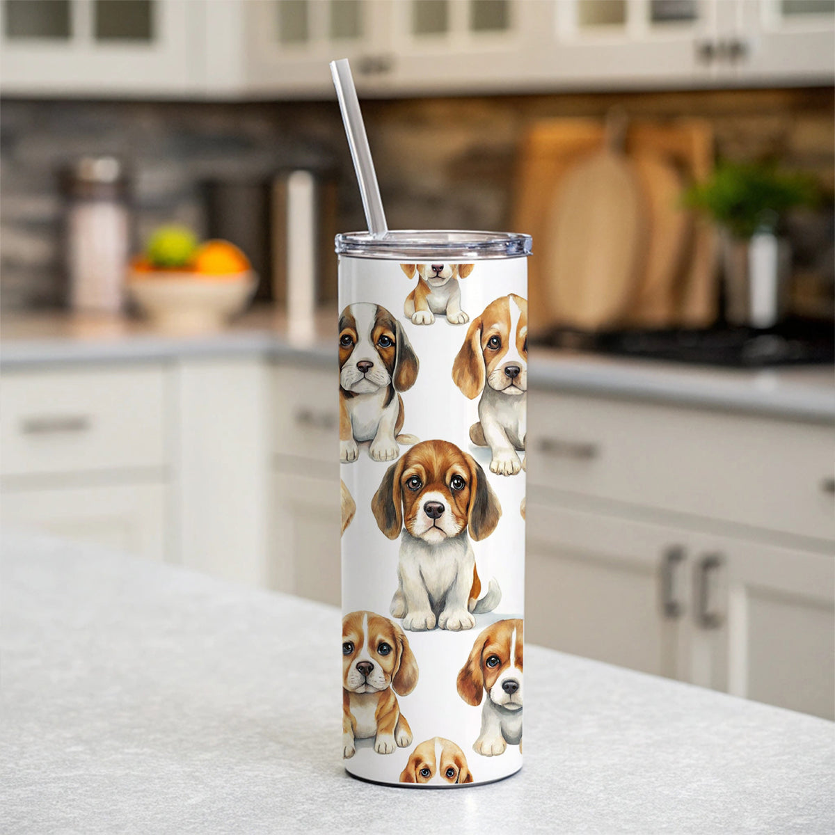 Adorable Puppies Dogs Skinny Tumbler 20oz with Straw Insulated Water Bottle Gift