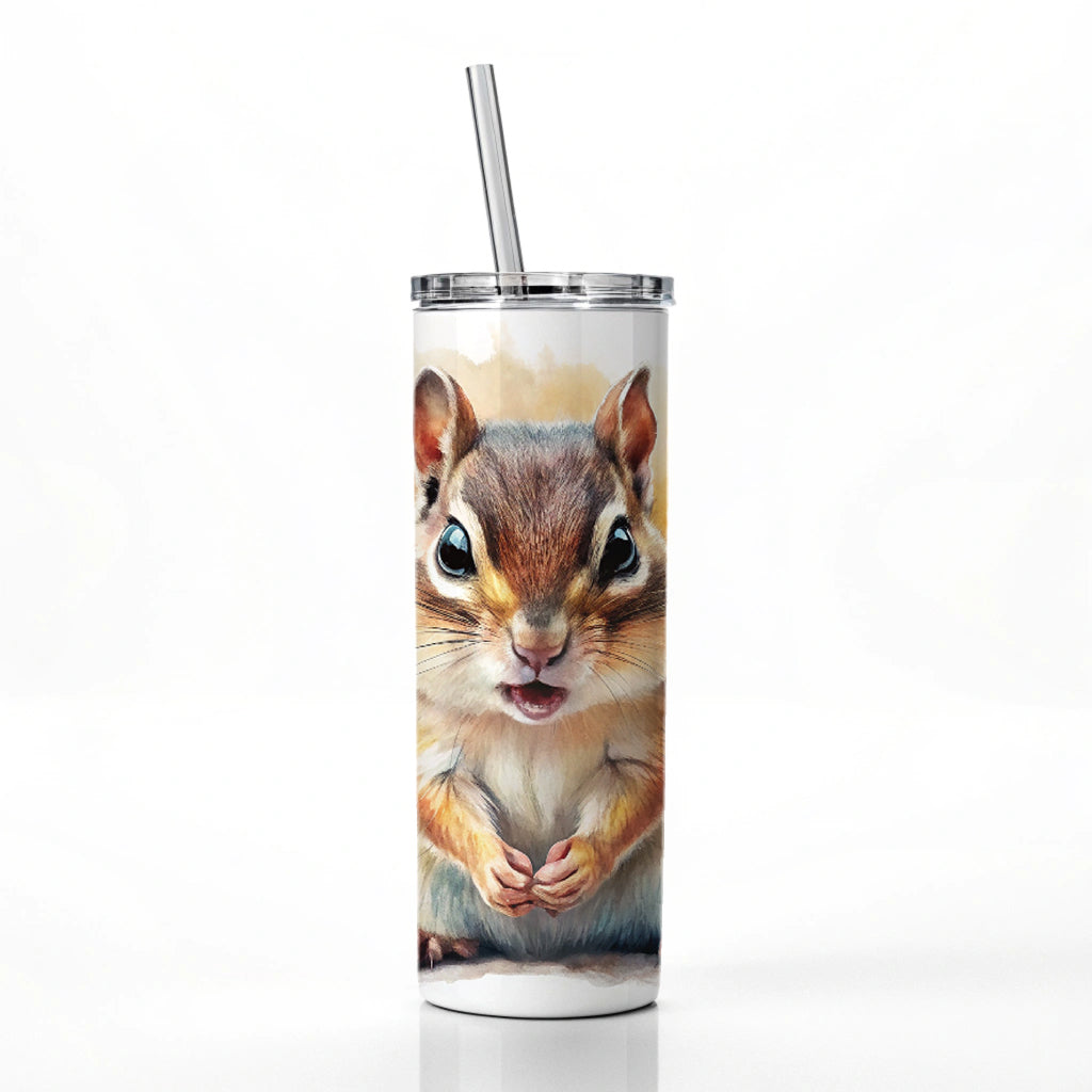 Angry Mad Chipmunk Watercolor Skinny Tumbler 20oz with Straw Insulated Water Bottle Gift