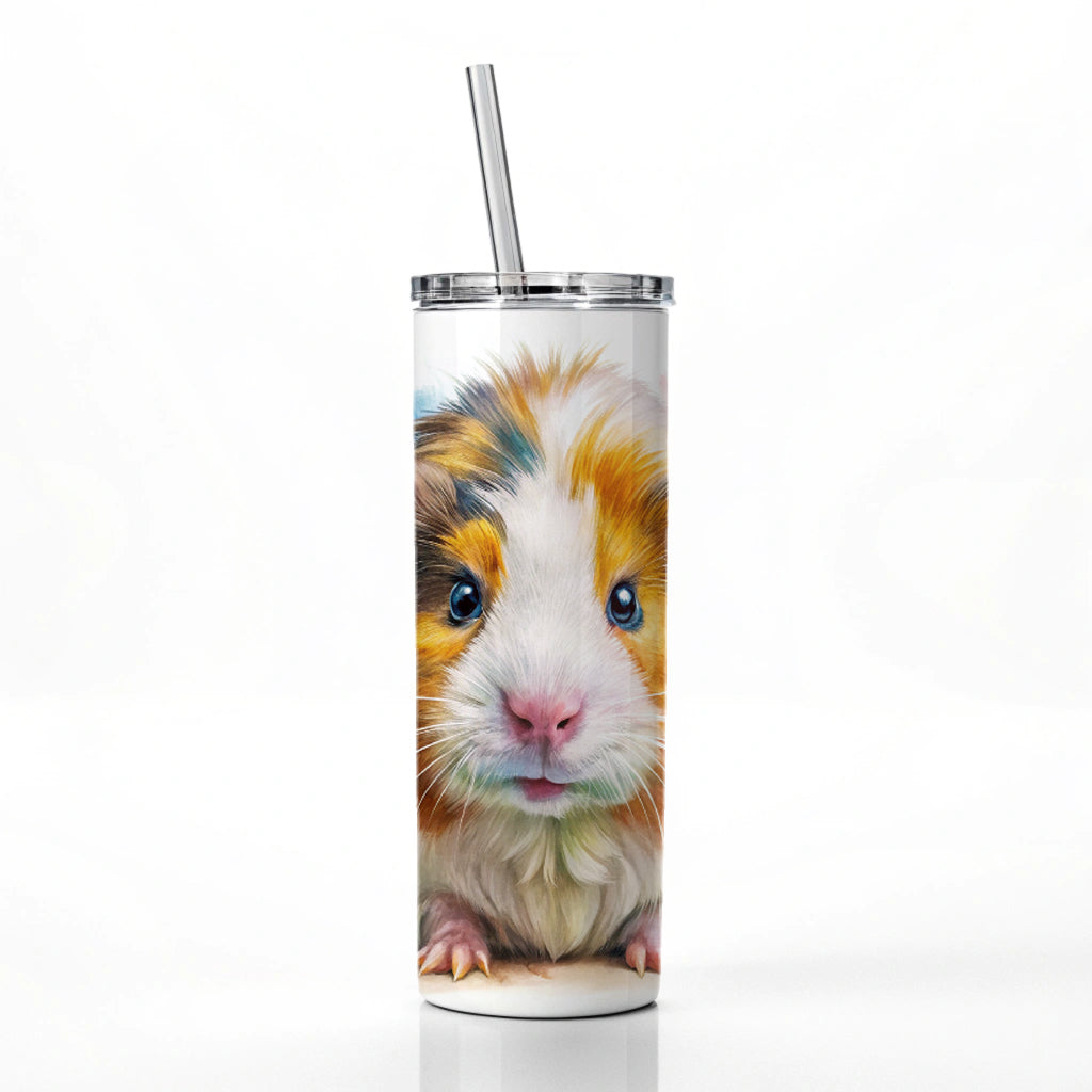 Angry Mad Guinea Pig Watercolor Skinny Tumbler 20oz with Straw Insulated Water Bottle Gift