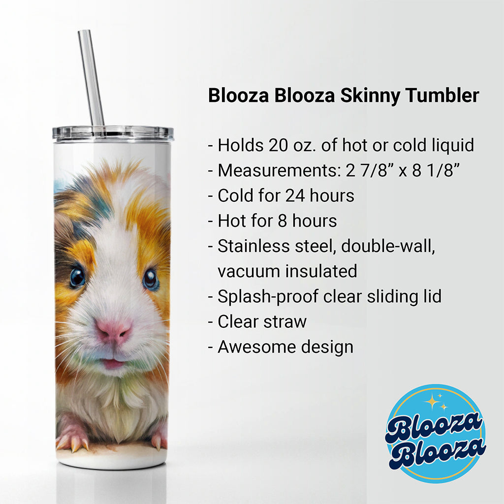 Angry Mad Guinea Pig Watercolor Skinny Tumbler 20oz with Straw Insulated Water Bottle Gift