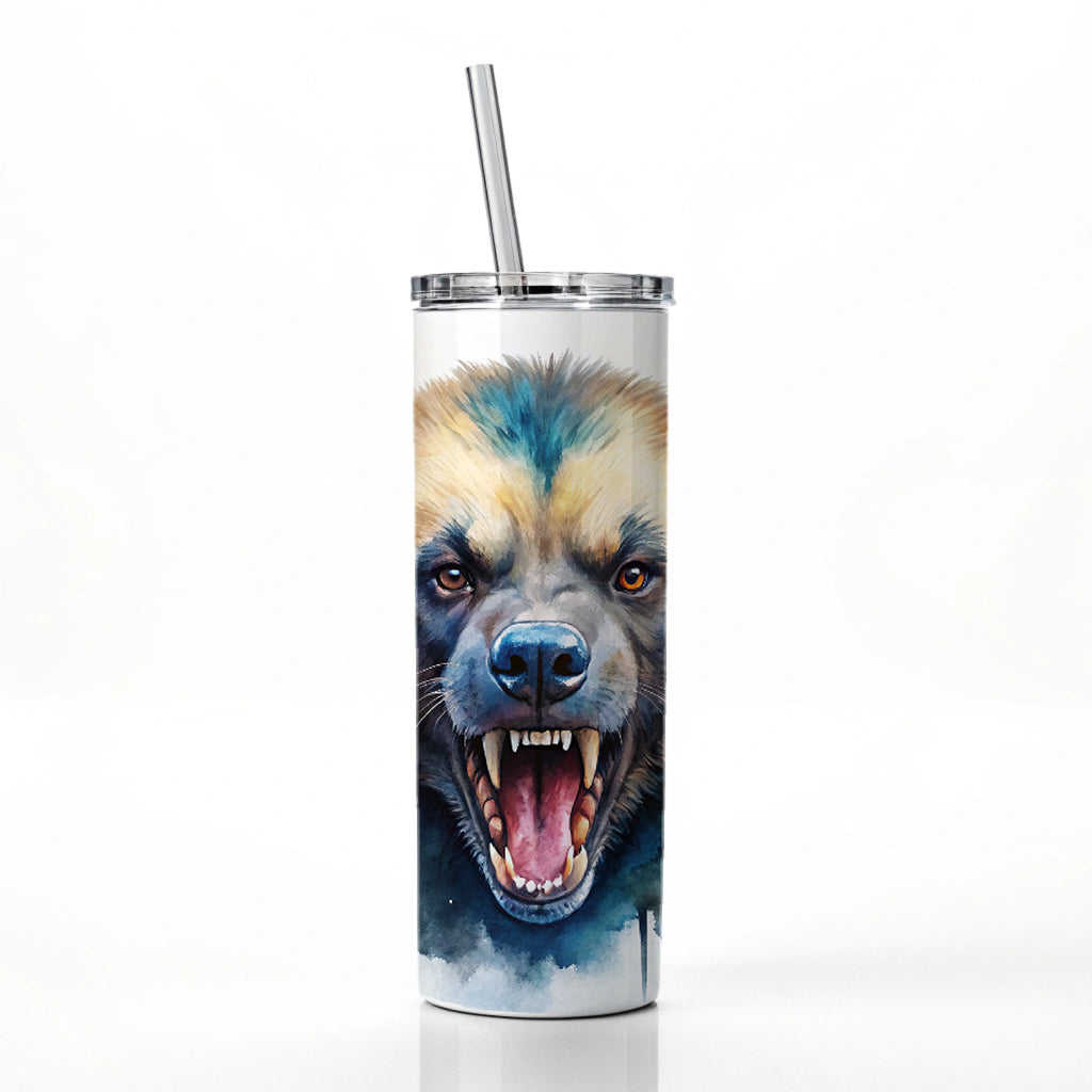 Angry Mad Wolverine Watercolor Skinny Tumbler 20oz with Straw Insulated Water Bottle Gift