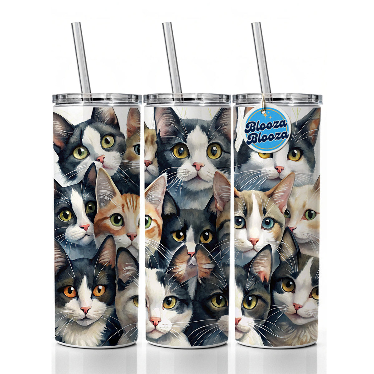 Cartoon Black And White Cats Skinny Tumbler 20oz with Straw Insulated Water Bottle Gift
