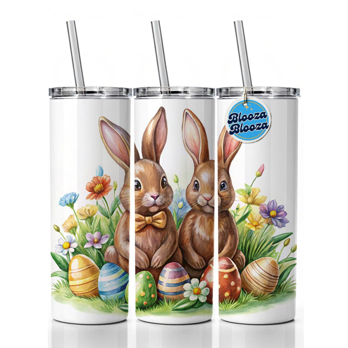 Chocolate Easter Bunnies Rabbits Cute Skinny Tumbler 20oz with Straw Insulated Water Bottle Gift