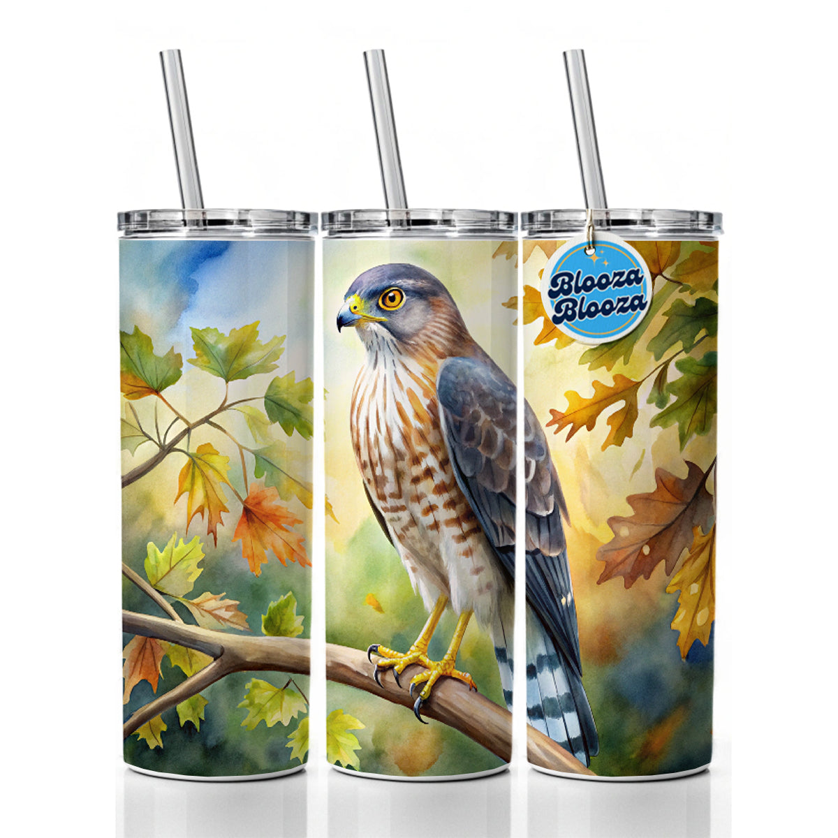 Cooper's Hawk Raptor Bird Of Prey In Tree Watercolor Skinny Tumbler 20oz with Straw Insulated Water Bottle Gift