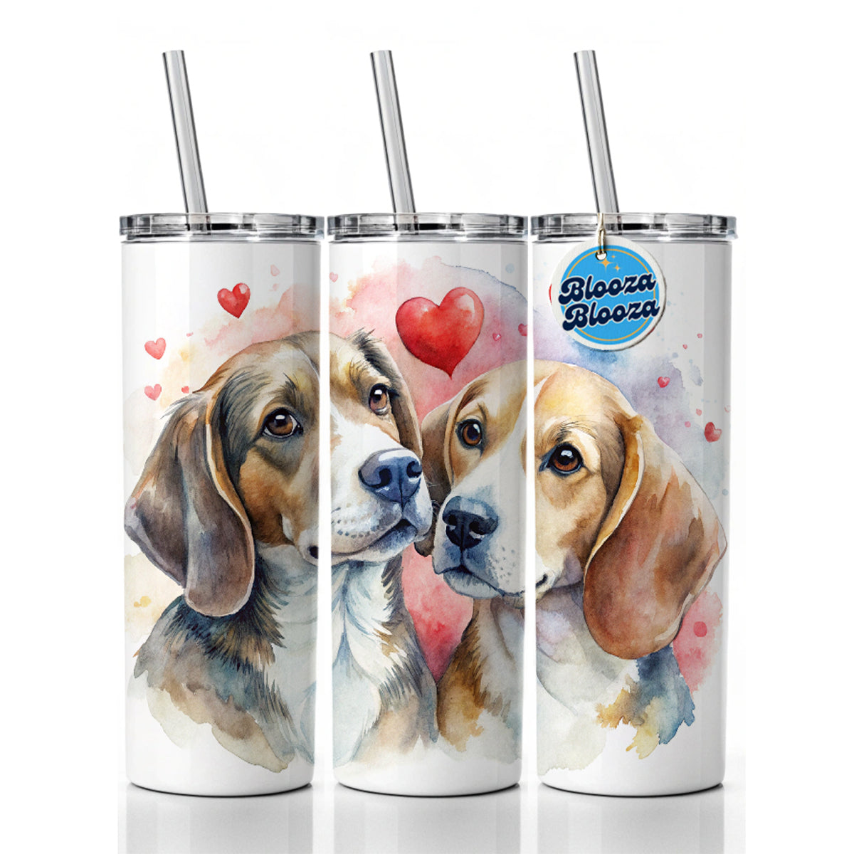 Dogs In Love Valentine's Day Beagles Skinny Tumbler 20oz with Straw Insulated Water Bottle Gift
