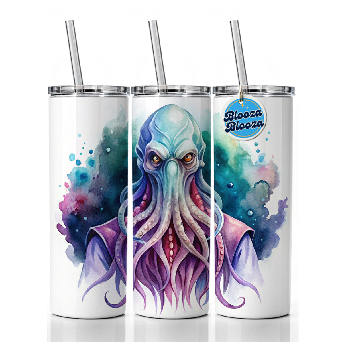 Fantasy Creature Monster Illithid Watercolor Skinny Tumbler 20oz with Straw Insulated Water Bottle Gift