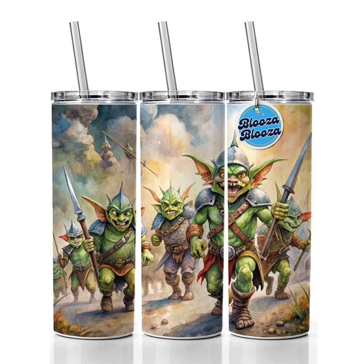 Fantasy Goblins Monsters Going To War Watercolor Skinny Tumbler 20oz with Straw Insulated Water Bottle Gift