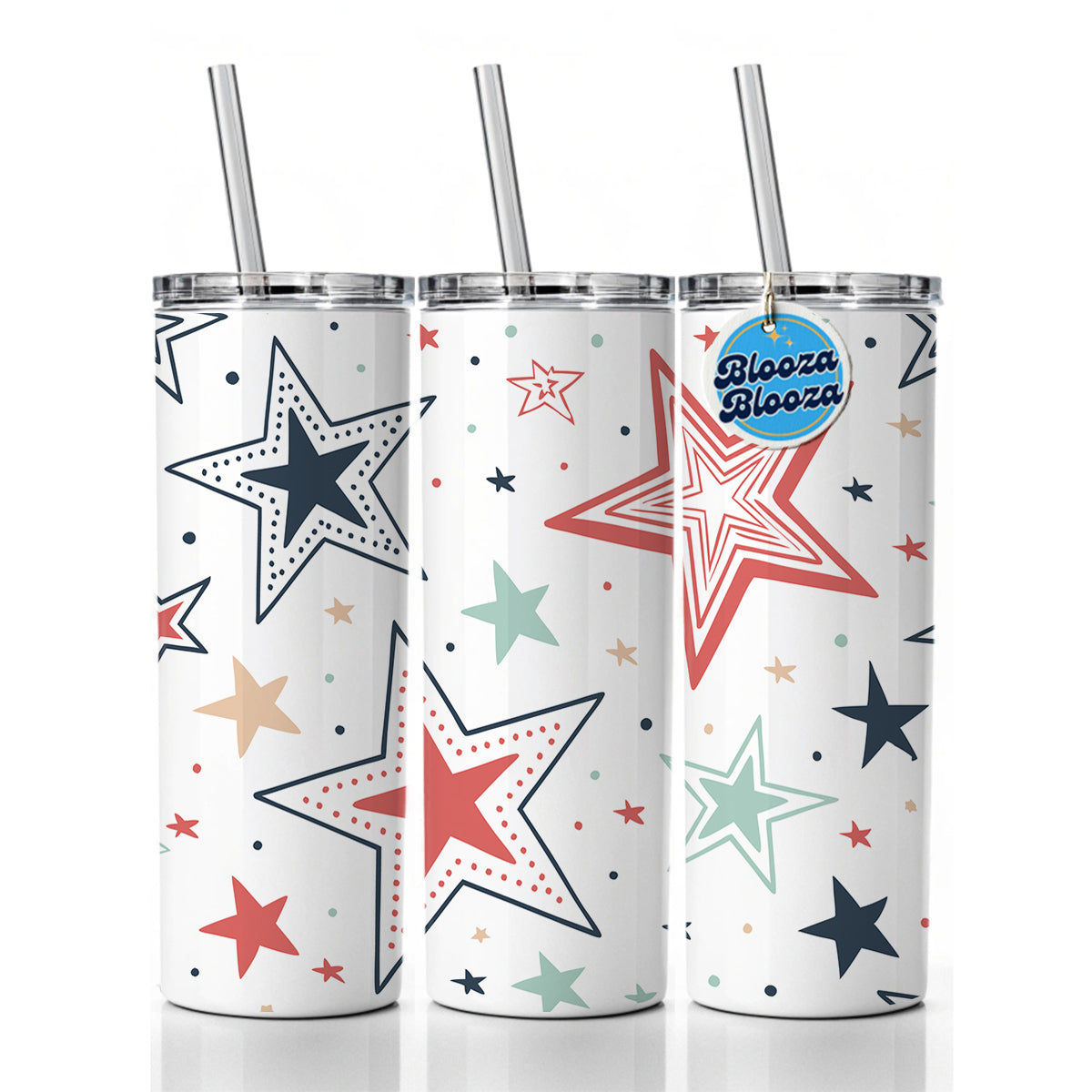 Fun Scattered Stars Skinny Tumbler 20oz with Straw Insulated Water Bottle Gift