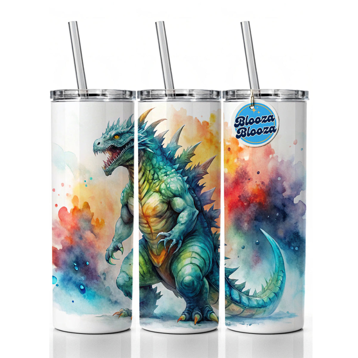 Giant Kaiju Monster Watercolor Skinny Tumbler 20oz with Straw Insulated Water Bottle Gift