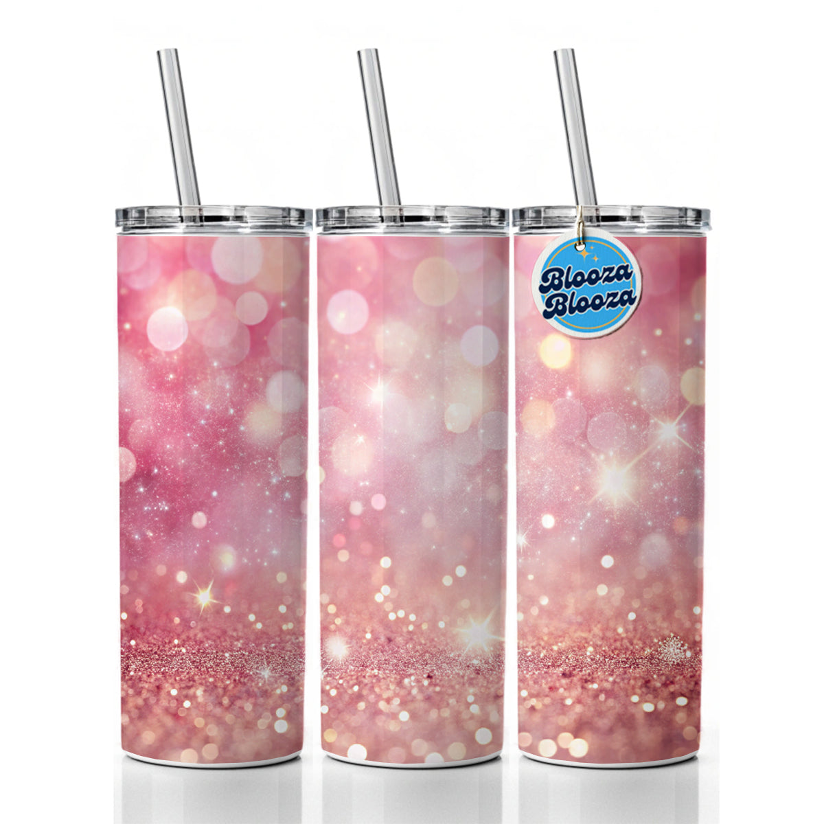 Light Pink Faux Glitter Skinny Tumbler 20oz with Straw Insulated Water Bottle Gift