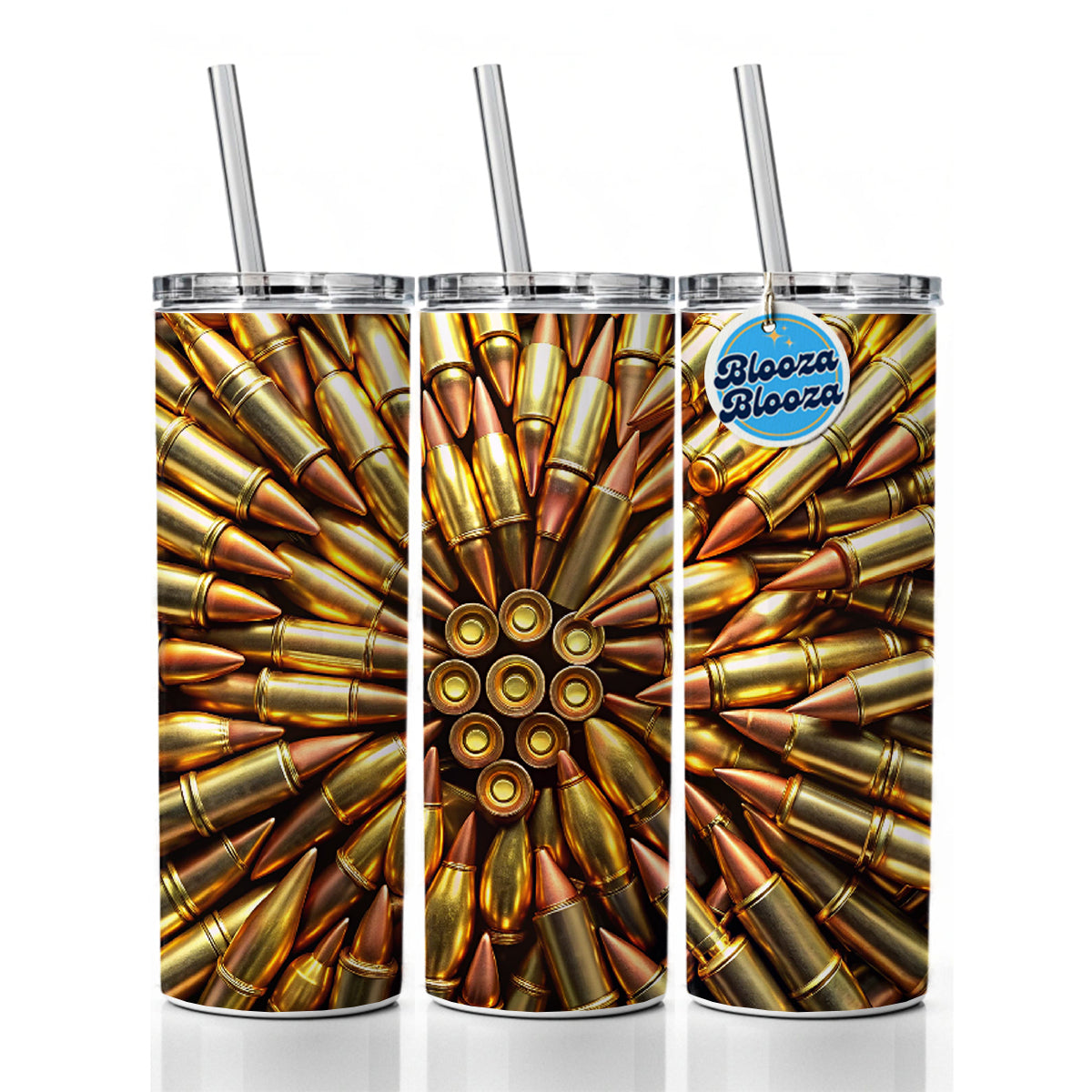 Lots Of Bullets Pattern Skinny Tumbler 20oz with Straw Insulated Water Bottle Gift