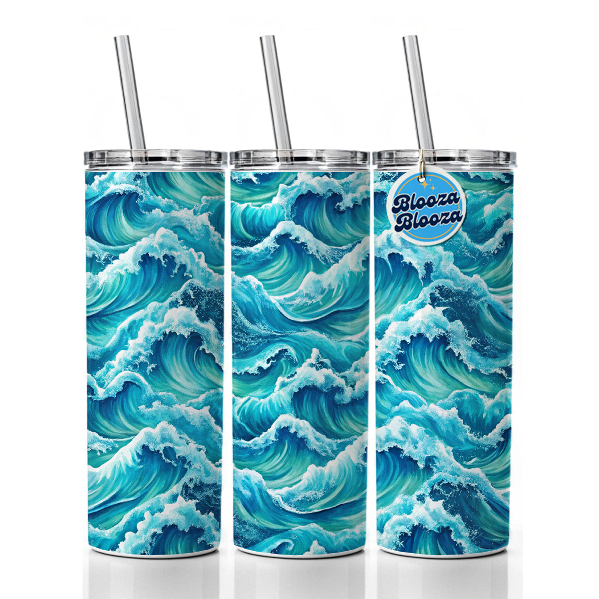 Ocean Waves Pattern Skinny Tumbler 20oz with Straw Insulated Water Bottle Gift